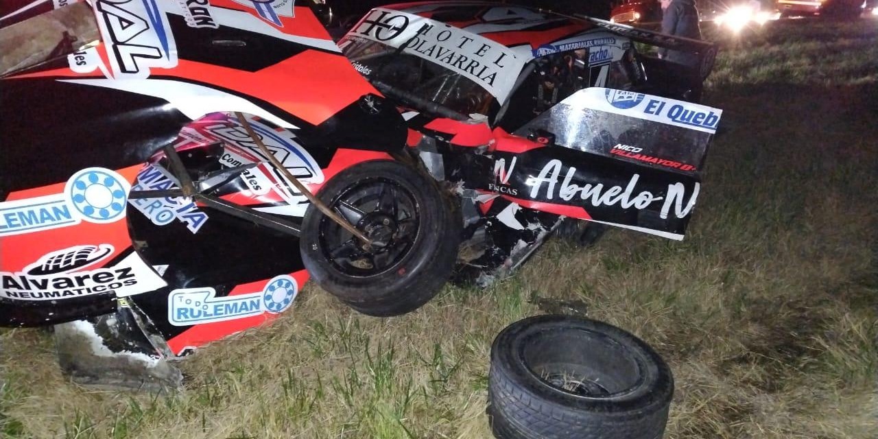 Violento choque contra el triler del auto de carrera de Nico Villamayor